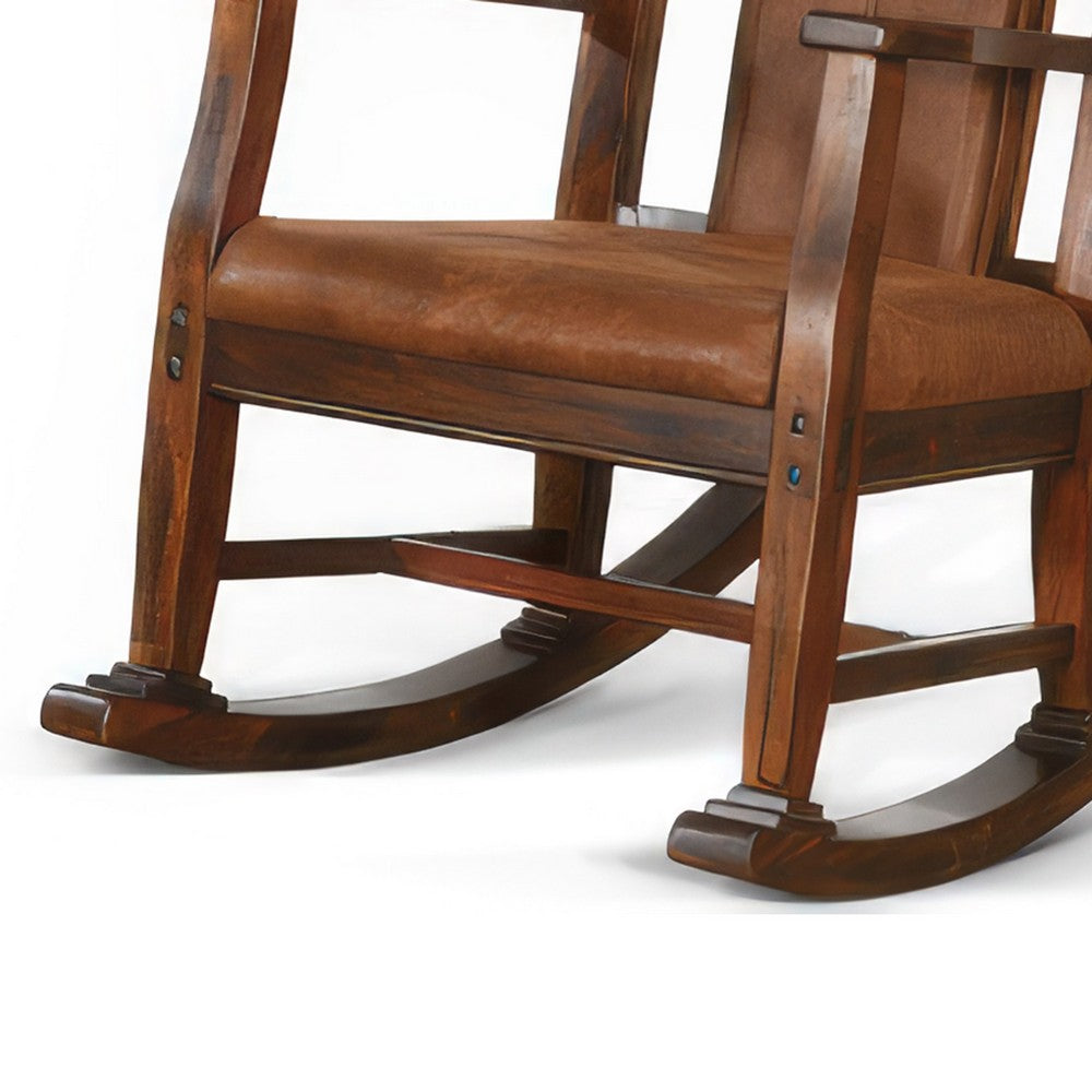 Benjara Odel Rocking Chair, Faux Leather Seat And Back, Dark Chocolate Brown