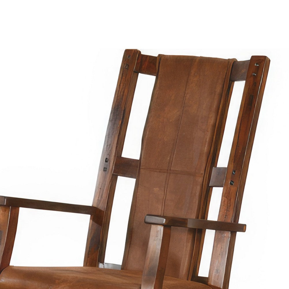 Benjara Odel Rocking Chair, Faux Leather Seat And Back, Dark Chocolate Brown