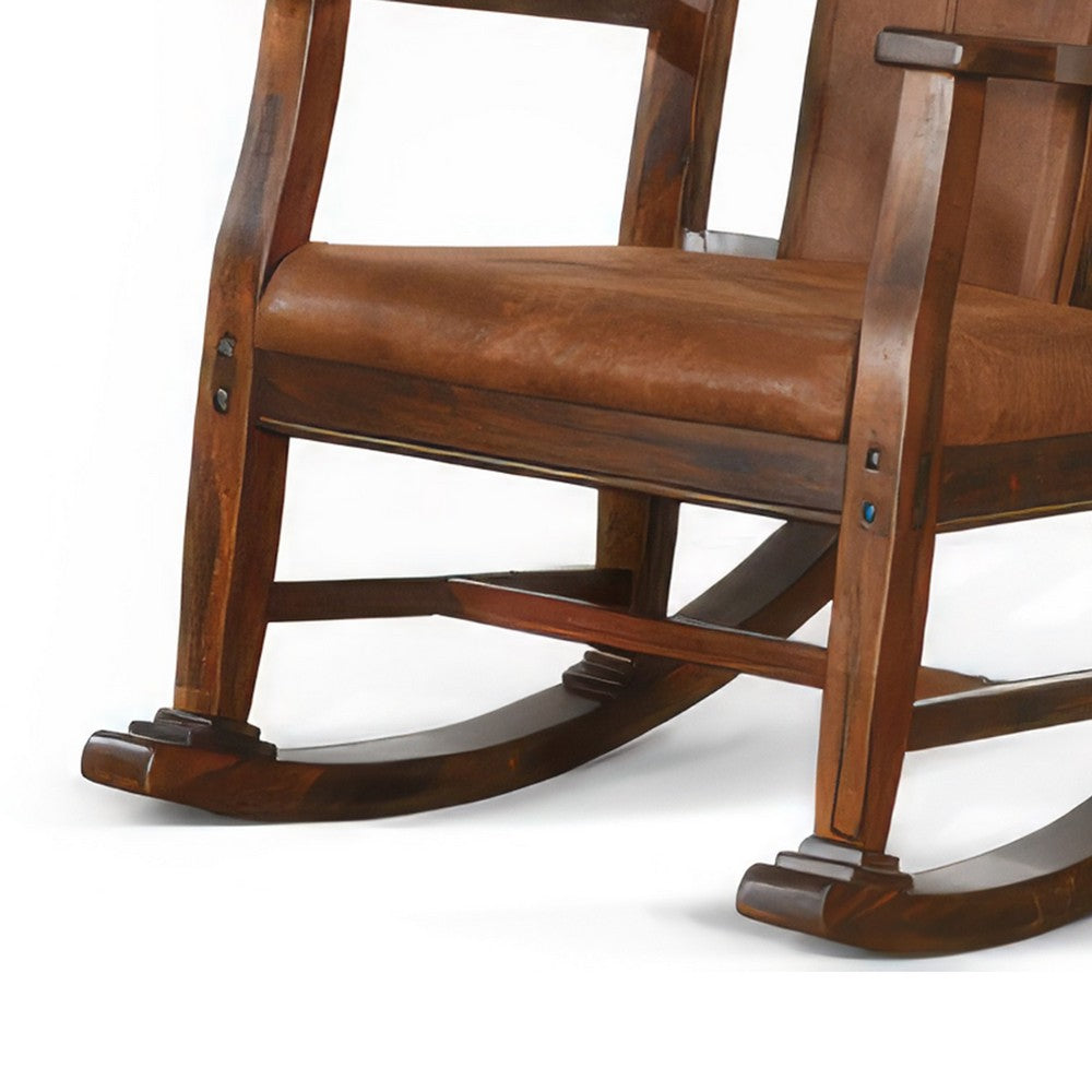 Benjara Odel Rocking Chair, Faux Leather Seat And Back, Dark Chocolate Brown