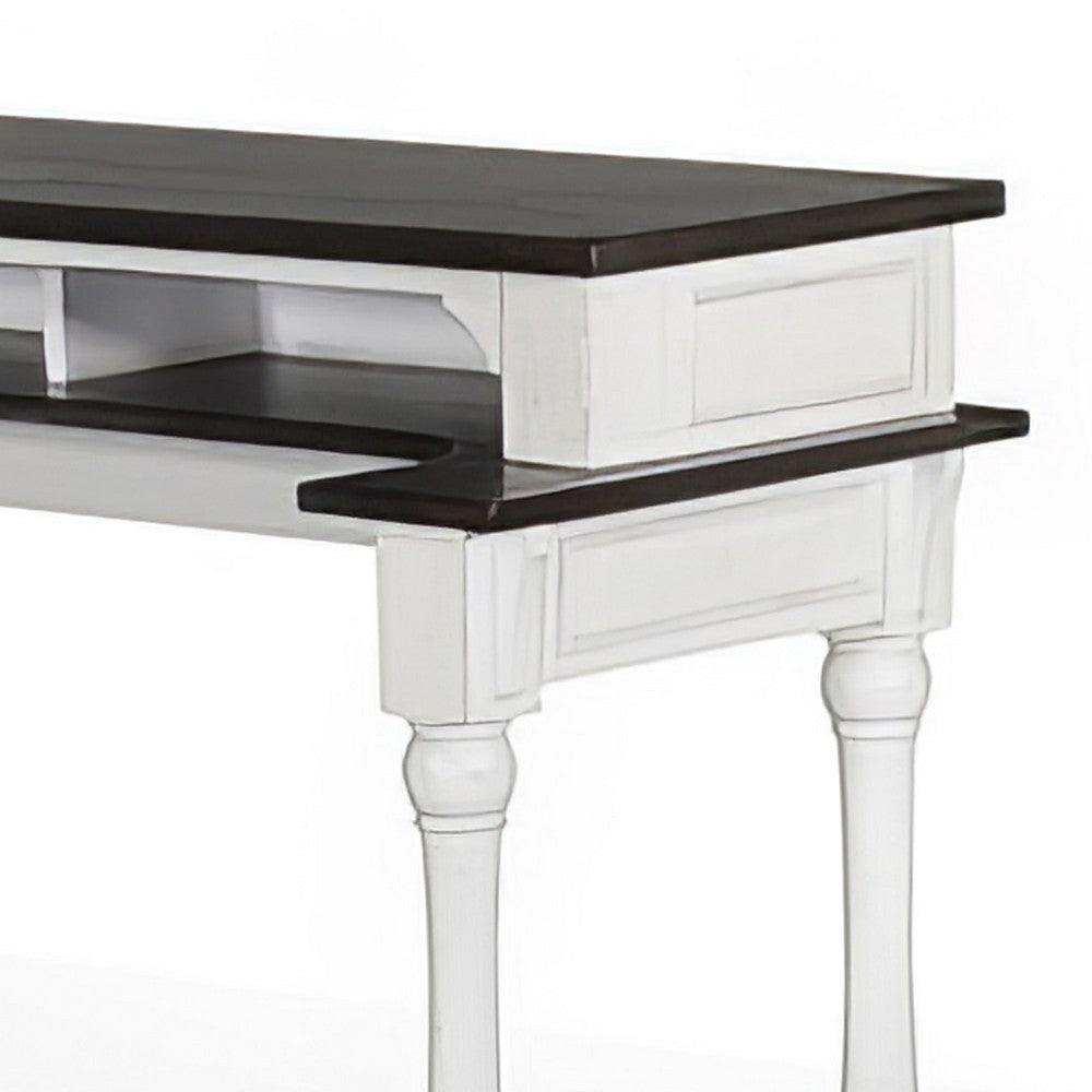 Benjara Orso Console Table, 76 Inch Rectangular Brown Top, White Mahogany