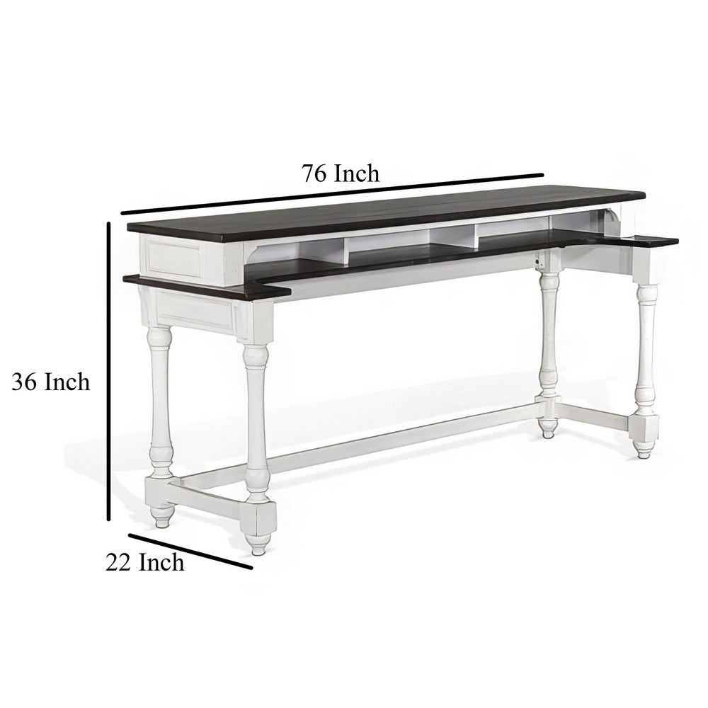 Benjara Orso Console Table, 76 Inch Rectangular Brown Top, White Mahogany