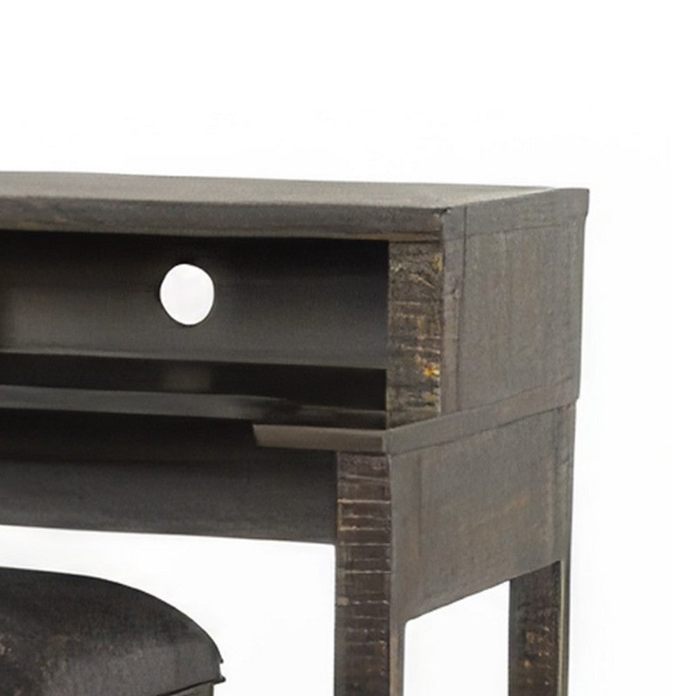Benjara Flint Console Table with 3 Compartments, 74 Inch, Dark Brown Mahogany