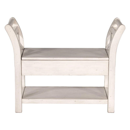 Benjara Sime 36 Inch Accent Bench, X-Panel And Storage, Ivory White Mahogany