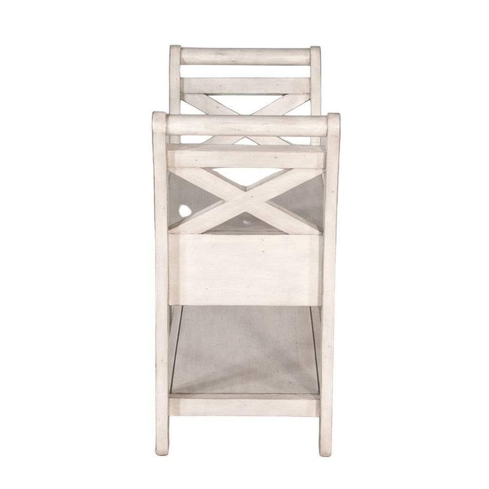 Benjara Sime 36 Inch Accent Bench, X-Panel And Storage, Ivory White Mahogany