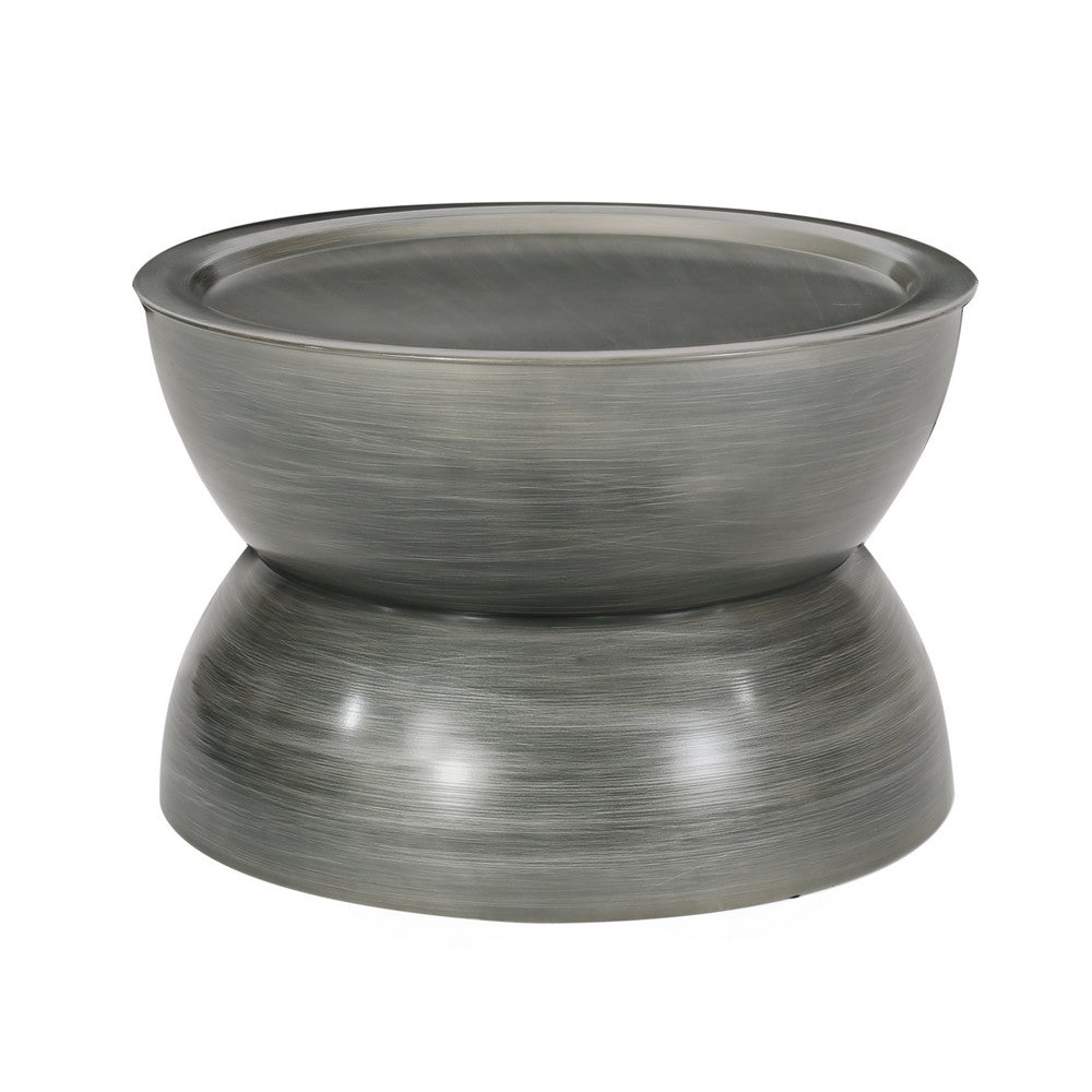 Benjara Accent Coffee Table, 25 Inch Hourglass Shape, Gray Hammered Finish