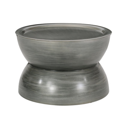 Benjara Accent Coffee Table, 25 Inch Hourglass Shape, Gray Hammered Finish