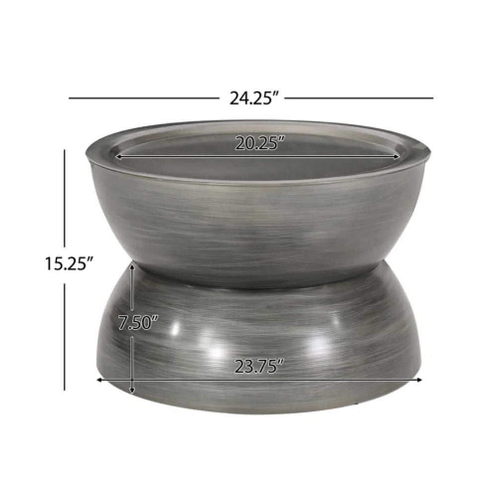 Benjara Accent Coffee Table, 25 Inch Hourglass Shape, Gray Hammered Finish