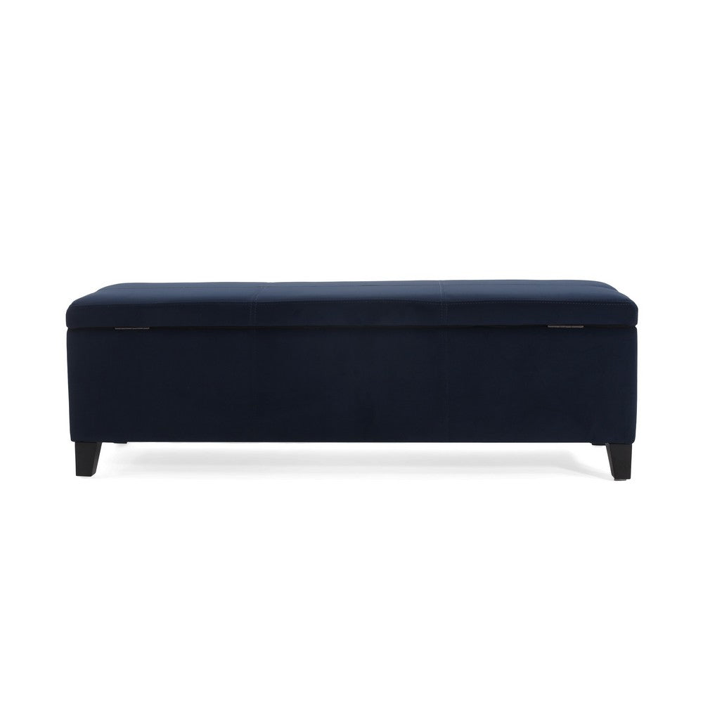 Benjara Elias Storage Ottoman Bench, 51 Inch Storage, Dark Navy Blue Velvet
