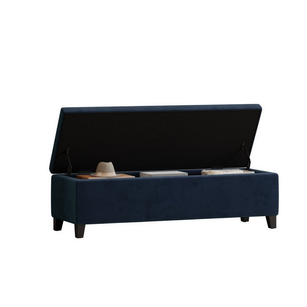 Benjara Elias Storage Ottoman Bench, 51 Inch Storage, Dark Navy Blue Velvet