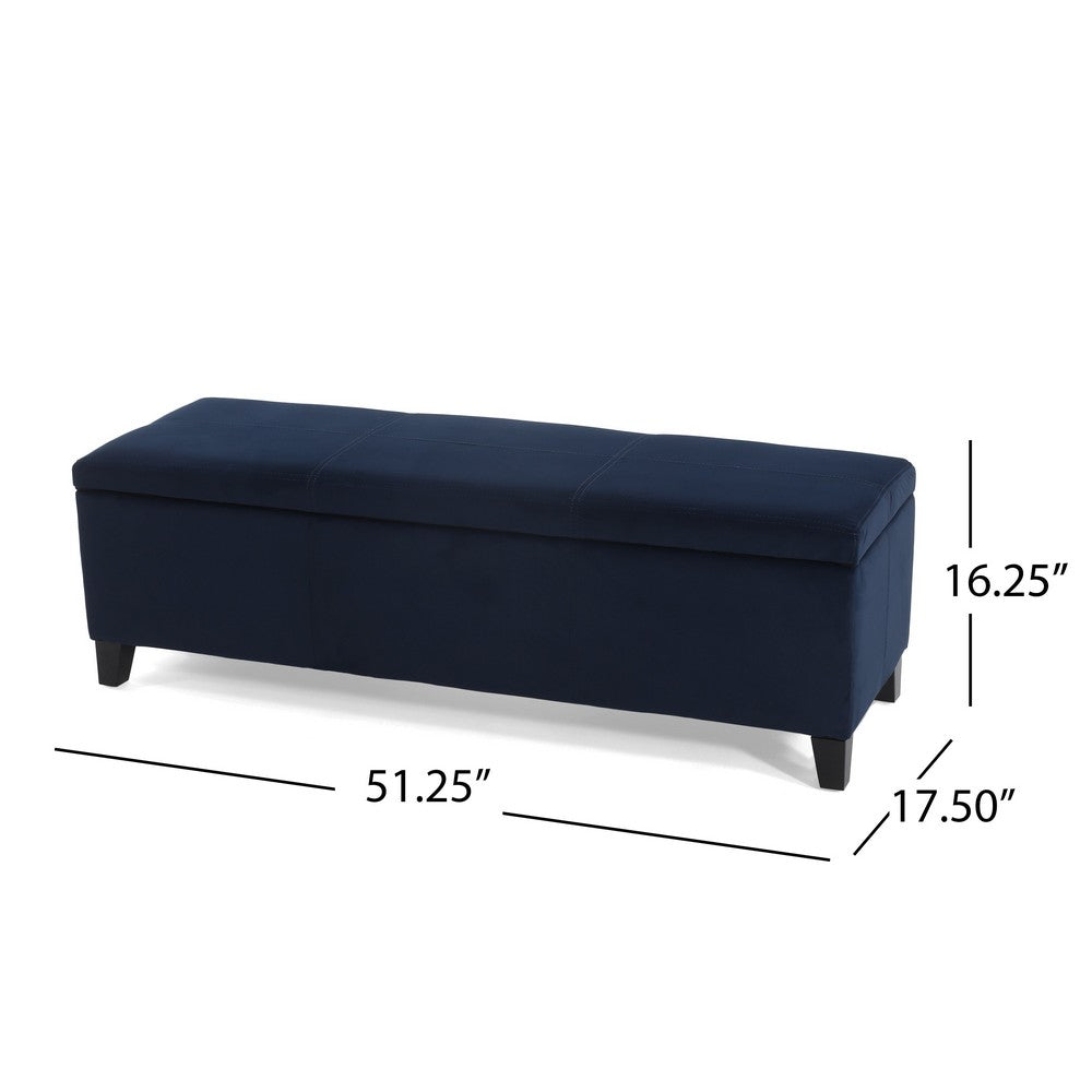 Benjara Elias Storage Ottoman Bench, 51 Inch Storage, Dark Navy Blue Velvet