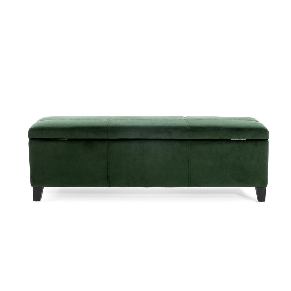 Benjara Elias Storage Ottoman Bench, 51 Inch Storage, Emerald Green Velvet