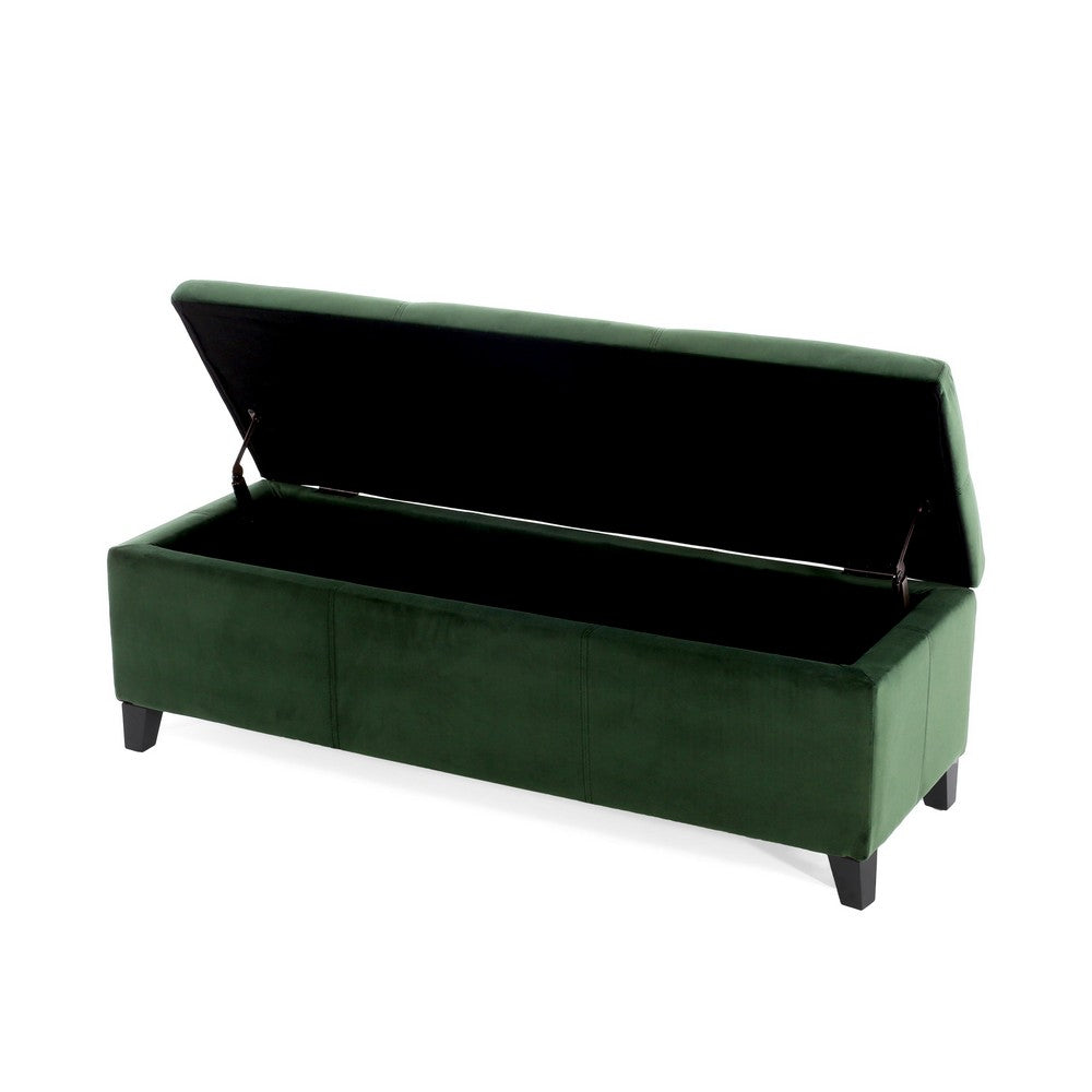 Benjara Elias Storage Ottoman Bench, 51 Inch Storage, Emerald Green Velvet