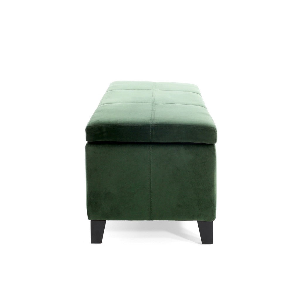 Benjara Elias Storage Ottoman Bench, 51 Inch Storage, Emerald Green Velvet