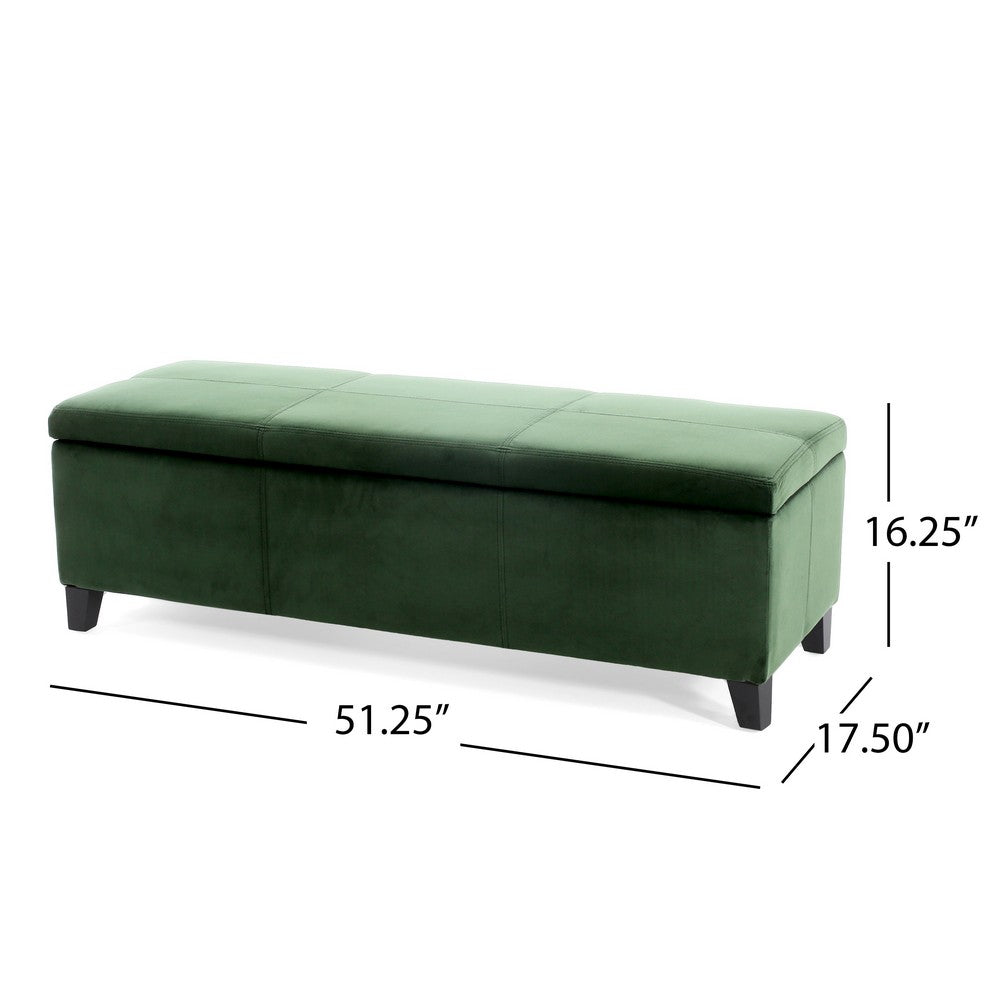 Benjara Elias Storage Ottoman Bench, 51 Inch Storage, Emerald Green Velvet