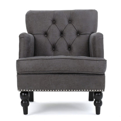 Benjara Lit Accent Armchair, Gray Microfiber Fabric, Button Tufted Design
