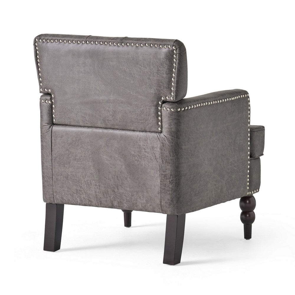 Benjara Lit Accent Armchair, Gray Microfiber Fabric, Button Tufted Design