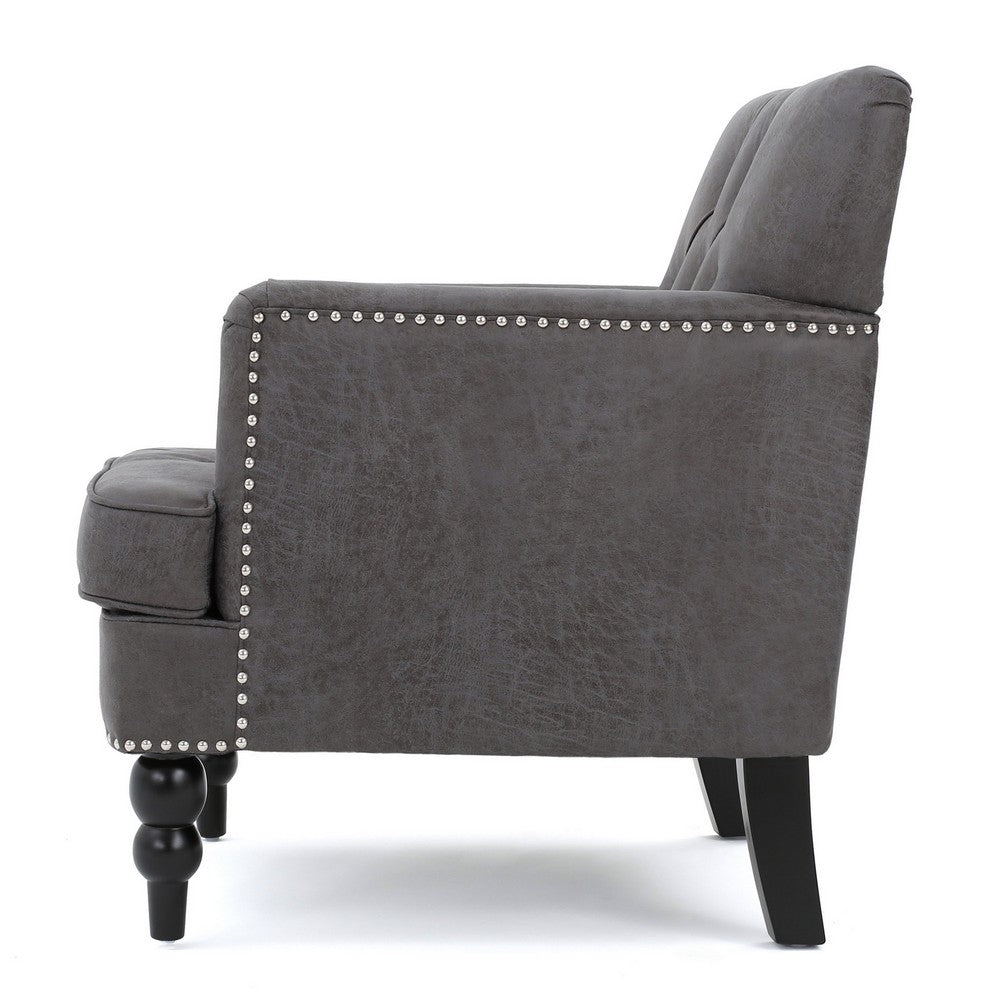 Benjara Lit Accent Armchair, Gray Microfiber Fabric, Button Tufted Design