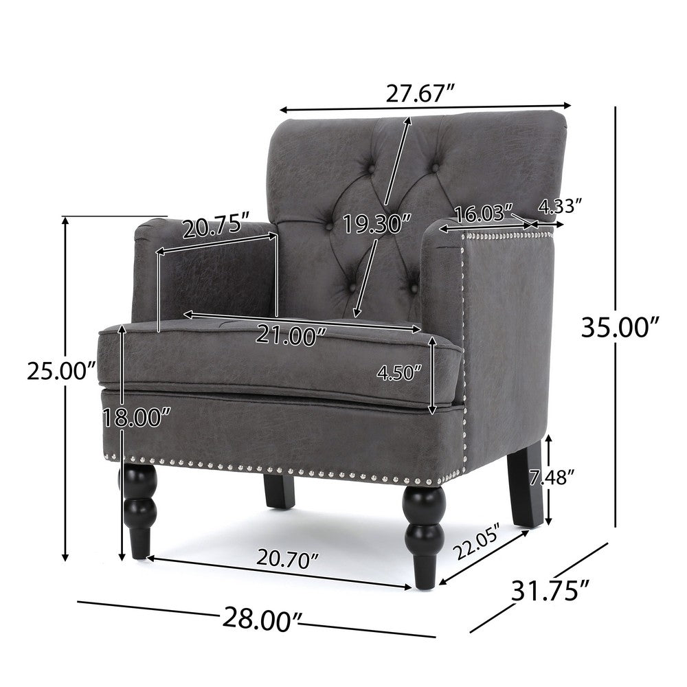Benjara Lit Accent Armchair, Gray Microfiber Fabric, Button Tufted Design