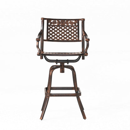 Benjara Kaven Outdoor Swivel Barstool Chair, Copper Brown Metal Lattice Design