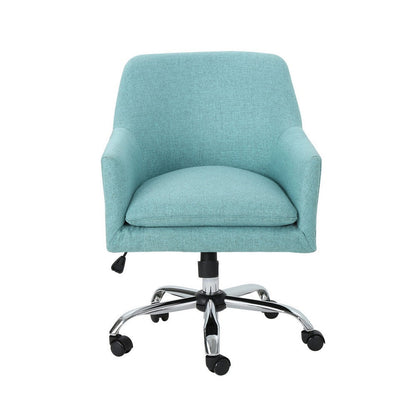 Benjara Heza Rolling Swivel Office Chair, Light Blue Fabric, Chrome Metal
