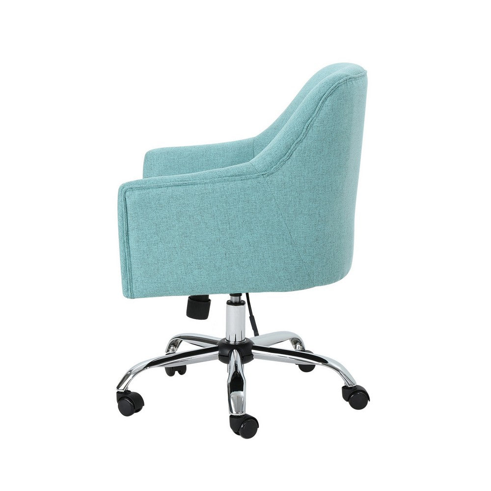 Benjara Heza Rolling Swivel Office Chair, Light Blue Fabric, Chrome Metal