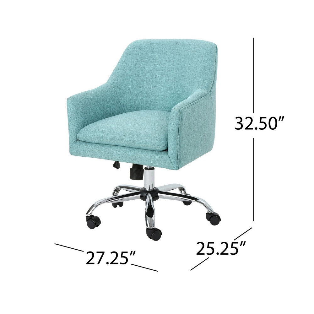 Benjara Heza Rolling Swivel Office Chair, Light Blue Fabric, Chrome Metal