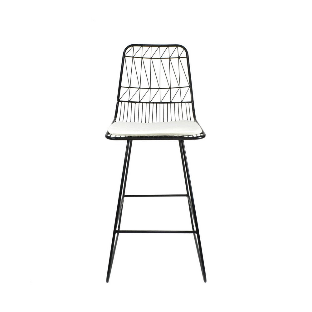 Benjara Outdoor Counter Stool Chair Set of 2, Black Iron Frame Construction