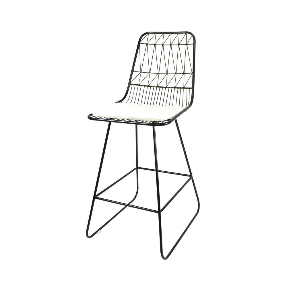 Benjara Outdoor Counter Stool Chair Set of 2, Black Iron Frame Construction