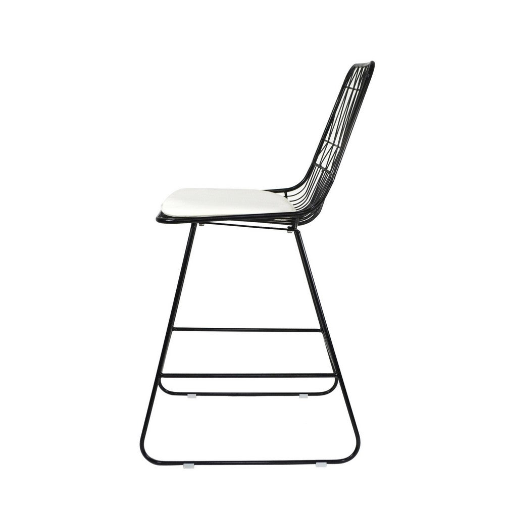 Benjara Outdoor Counter Stool Chair Set of 2, Black Iron Frame Construction