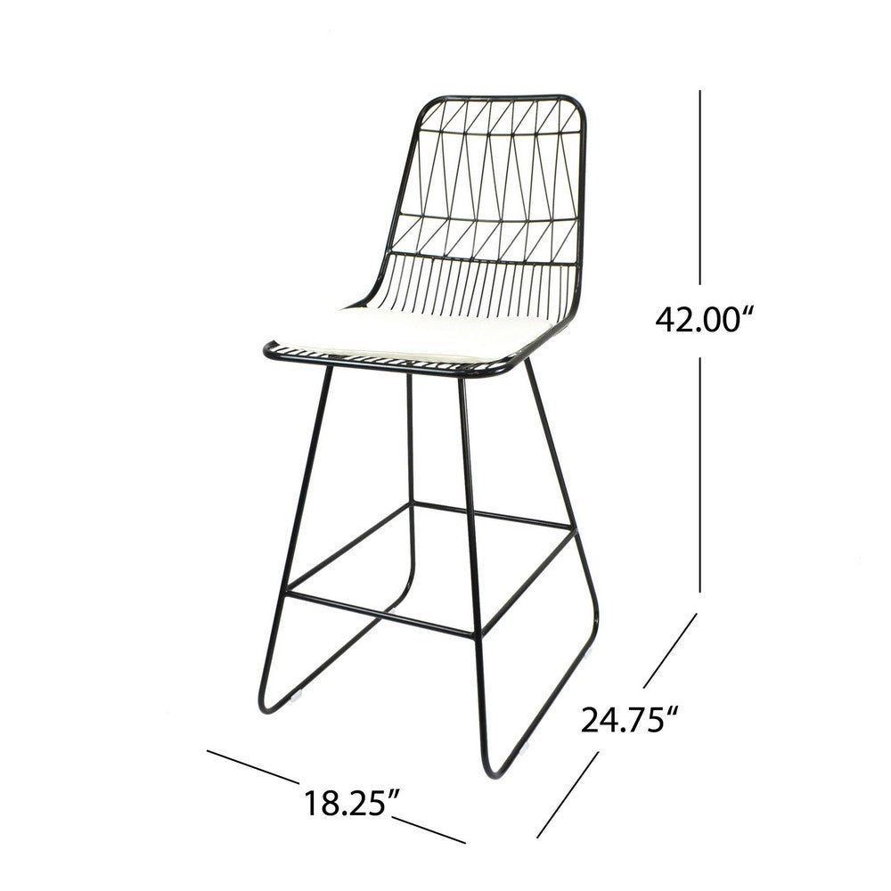 Benjara Outdoor Counter Stool Chair Set of 2, Black Iron Frame Construction