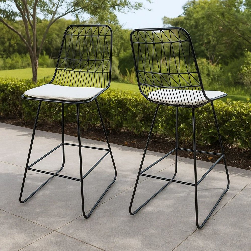 Benjara Outdoor Counter Stool Chair Set of 2, Black Iron Frame Construction