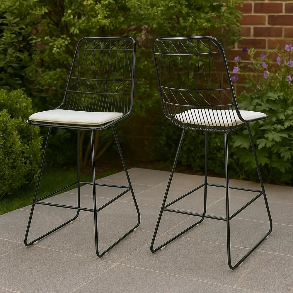 Benjara Outdoor Counter Stool Chair Set of 2, Black Iron Frame Construction
