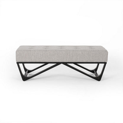 Benjara Liba Ottoman Bench, Button Tufted Beige Fabric, Black Frame, 47 Inch