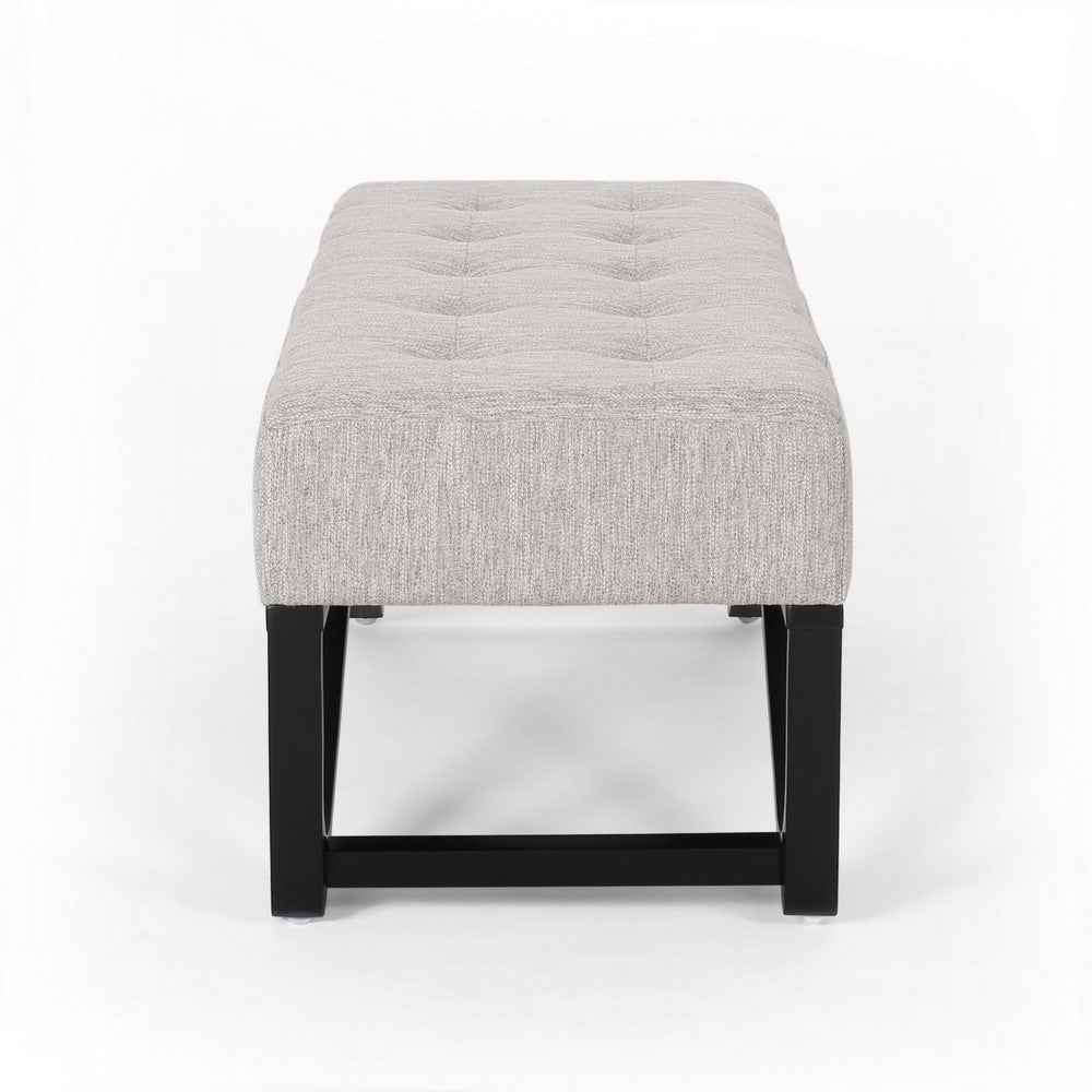 Benjara Liba Ottoman Bench, Button Tufted Beige Fabric, Black Frame, 47 Inch