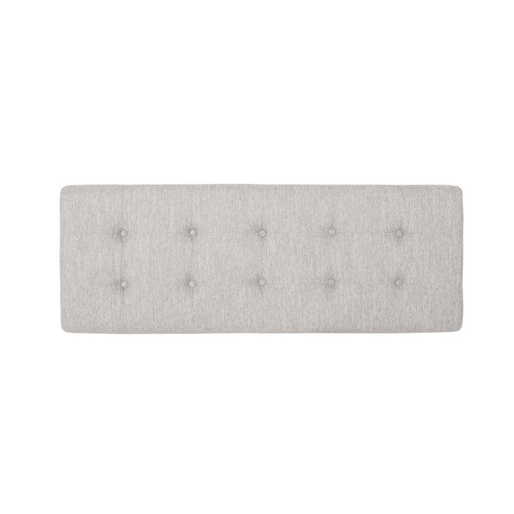 Benjara Liba Ottoman Bench, Button Tufted Beige Fabric, Black Frame, 47 Inch