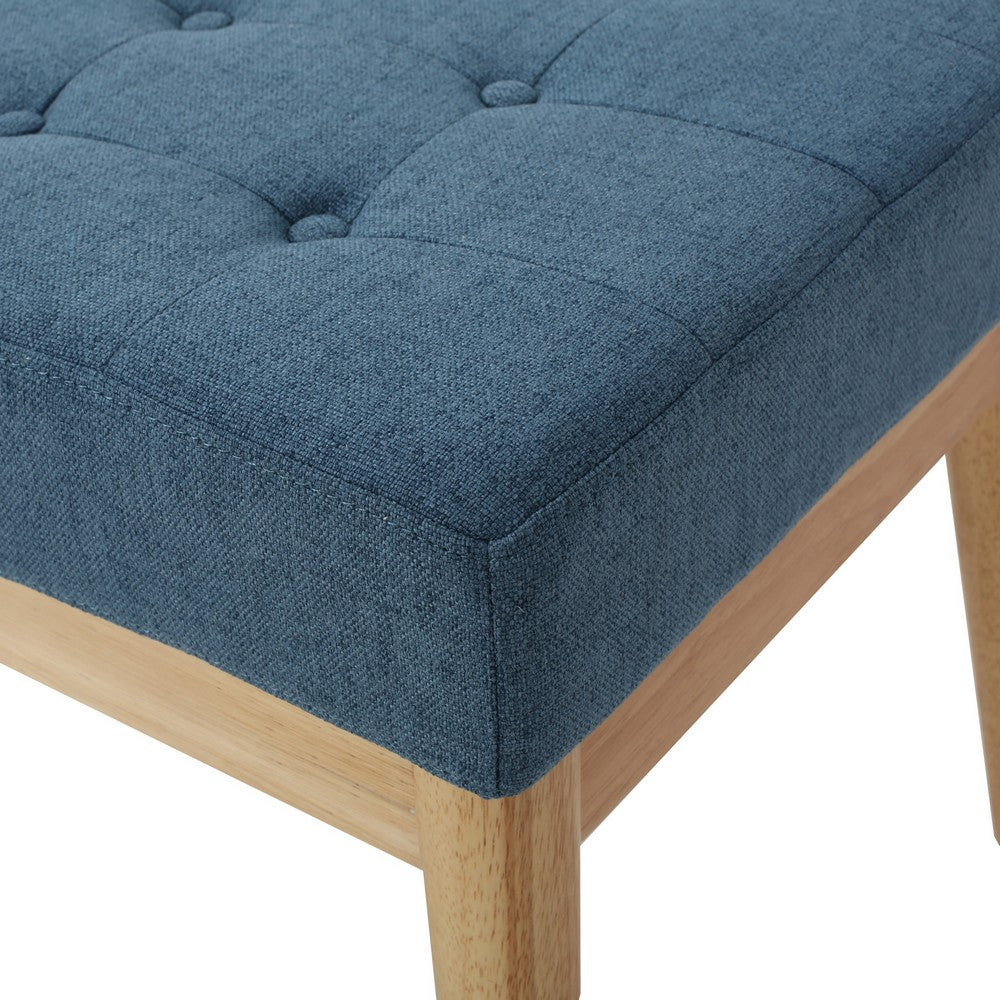 Benjara Gisa Ottoman Bench, Blue Fabric Tufted, Natural Brown Wood, 44 Inch