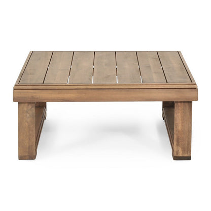 Benjara Chelsie Outdoor Coffee Table, Slatted Top, Brown Wood, Square 28 Inch