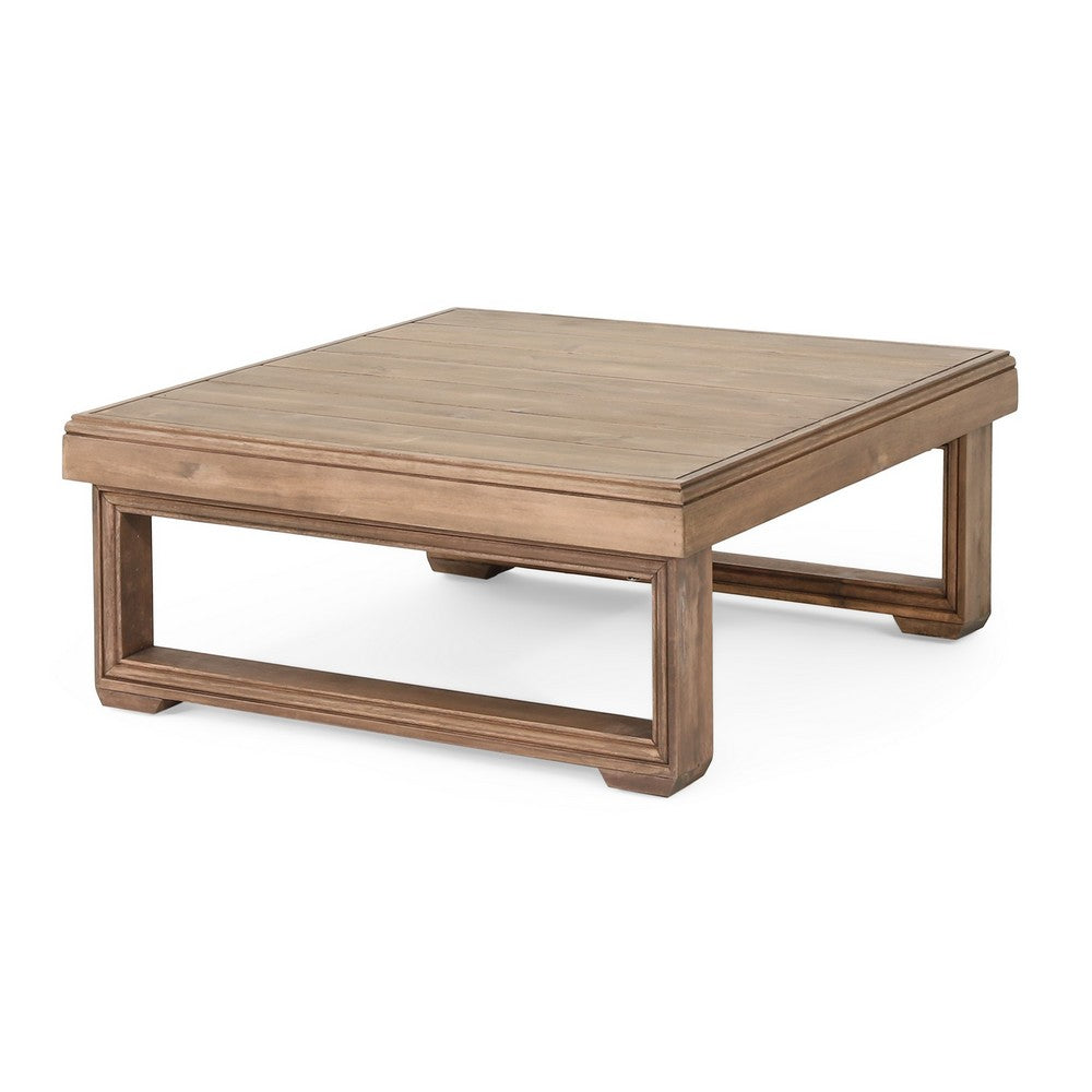 Benjara Chelsie Outdoor Coffee Table, Slatted Top, Brown Wood, Square 28 Inch