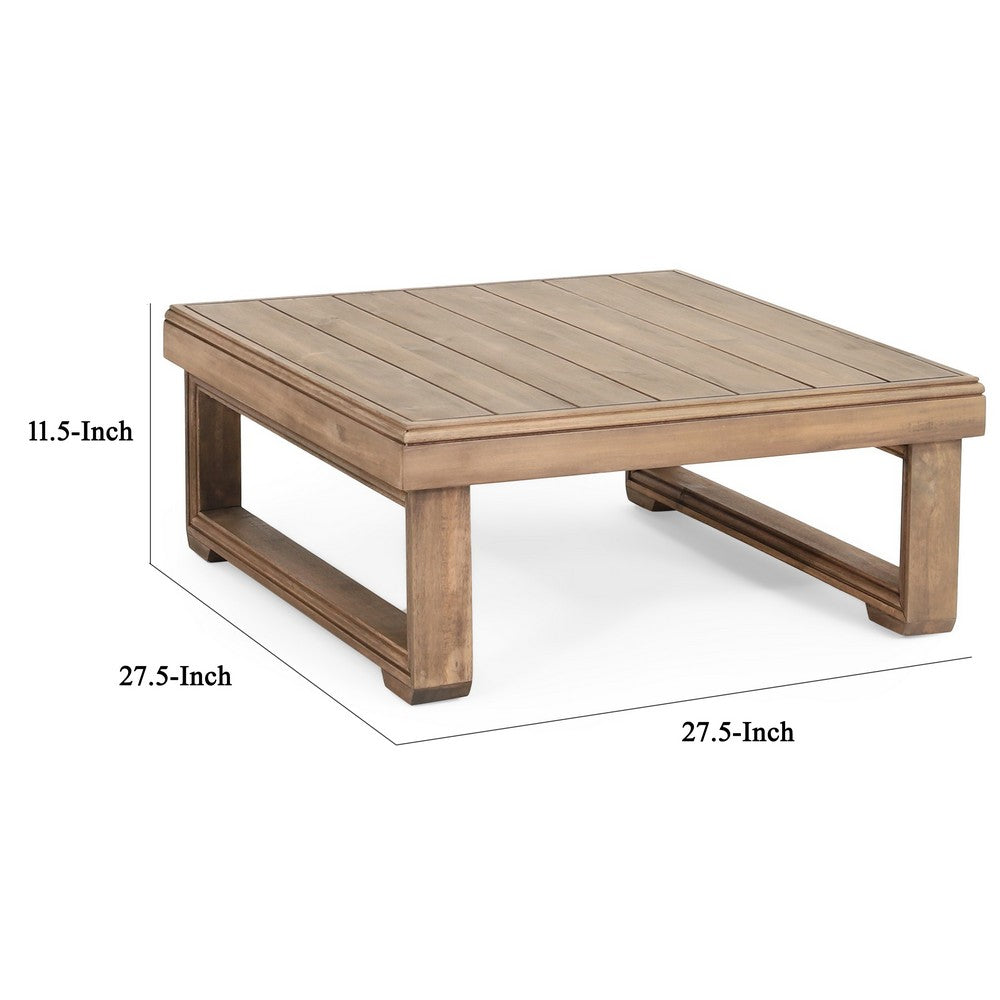 Benjara Chelsie Outdoor Coffee Table, Slatted Top, Brown Wood, Square 28 Inch