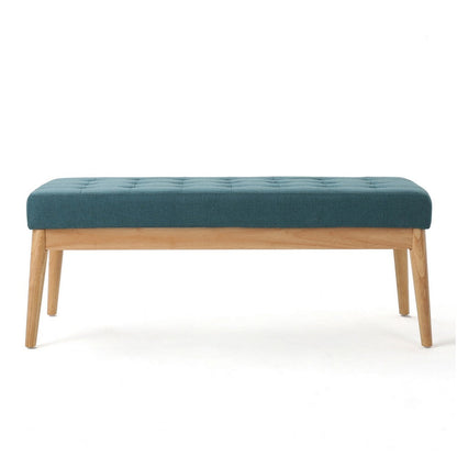 Benjara Gisa Ottoman Bench, Teal Blue Fabric Tufted Seat, 44 Inch Brown Wood