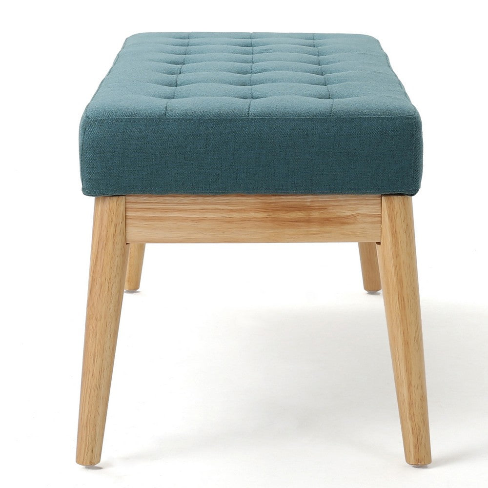 Benjara Gisa Ottoman Bench, Teal Blue Fabric Tufted Seat, 44 Inch Brown Wood