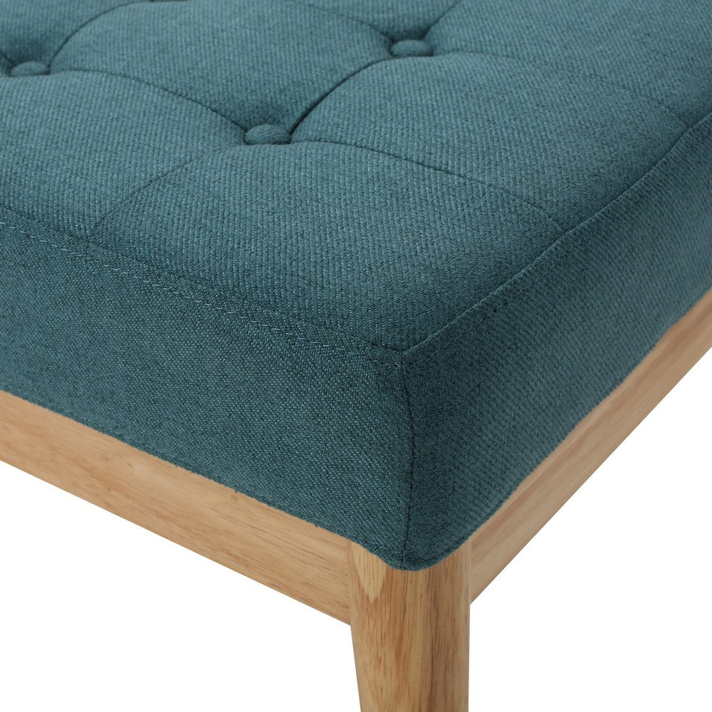 Benjara Gisa Ottoman Bench, Teal Blue Fabric Tufted Seat, 44 Inch Brown Wood
