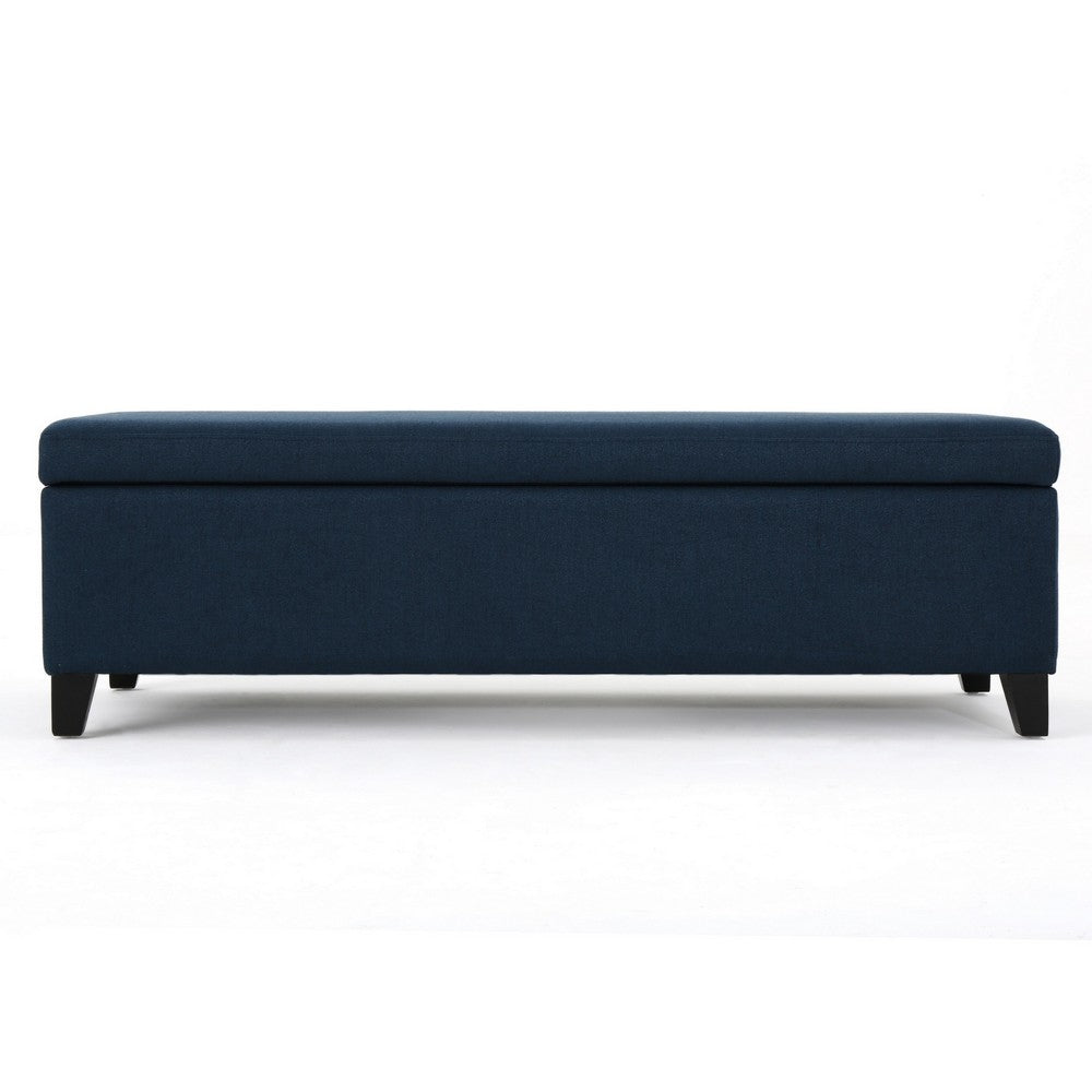 Benjara Harry Storage Ottoman Bench, Navy Blue Fabric 51 Inch Solid Birch Wood