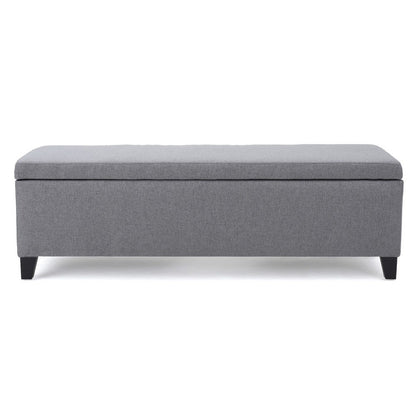 Benjara Flash Storage Ottoman Bench, Light Gray Fabric, Gray Wood, 51 Inch