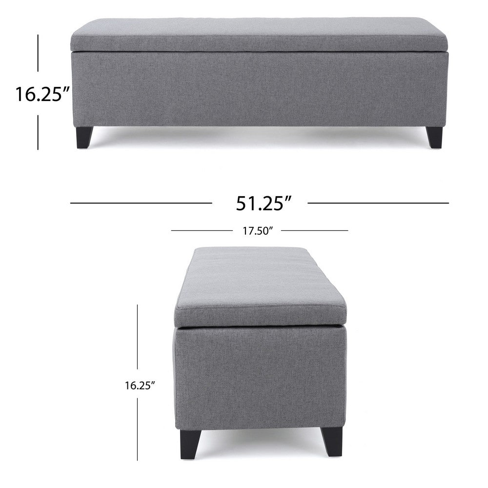 Benjara Flash Storage Ottoman Bench, Light Gray Fabric, Gray Wood, 51 Inch