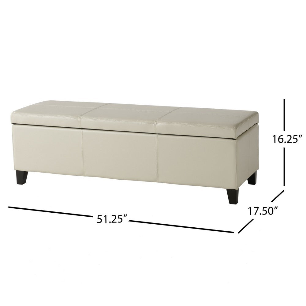 Benjara Elias Storage Ottoman Bench, Detailed Ivory Faux Leather, 51 Inch