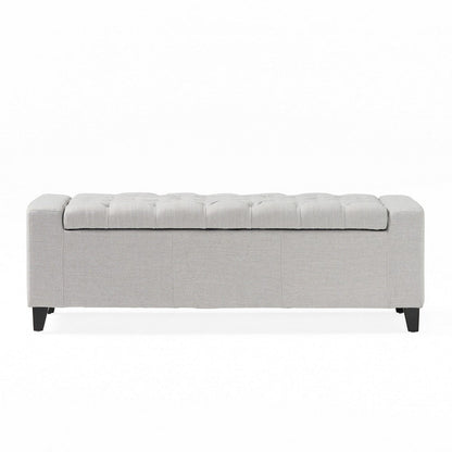 Benjara Liani Storage Ottoman Bench, Light Gray Fabric, Tufted Top, 51 Inch