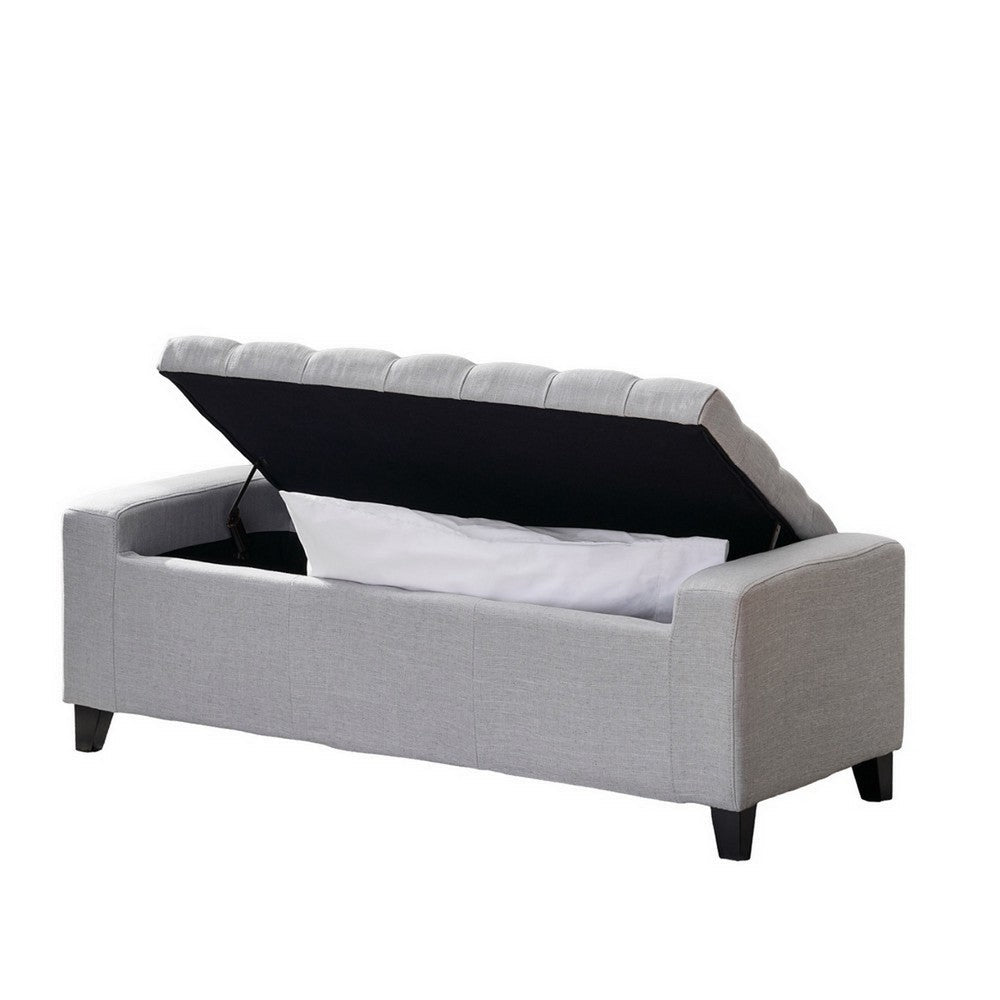 Benjara Liani Storage Ottoman Bench, Light Gray Fabric, Tufted Top, 51 Inch