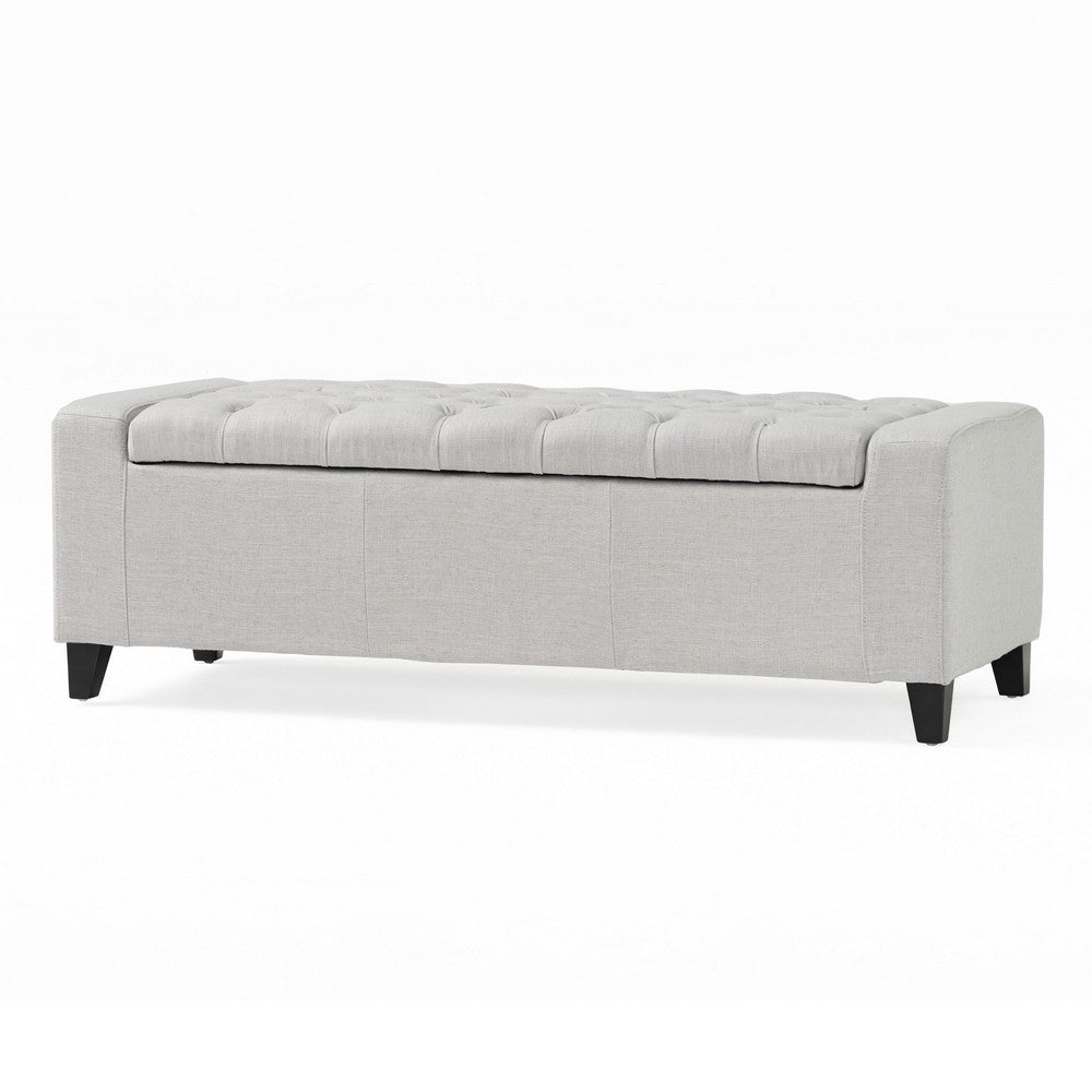 Benjara Liani Storage Ottoman Bench, Light Gray Fabric, Tufted Top, 51 Inch