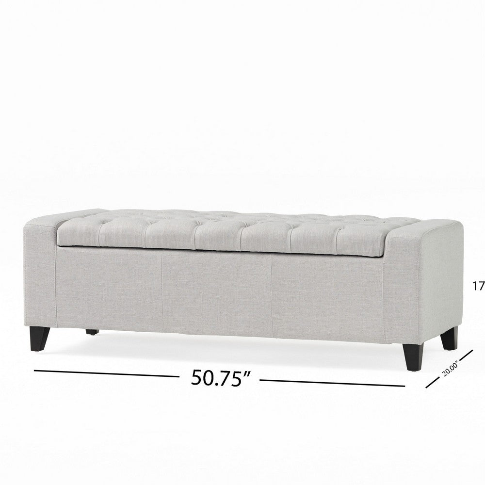Benjara Liani Storage Ottoman Bench, Light Gray Fabric, Tufted Top, 51 Inch